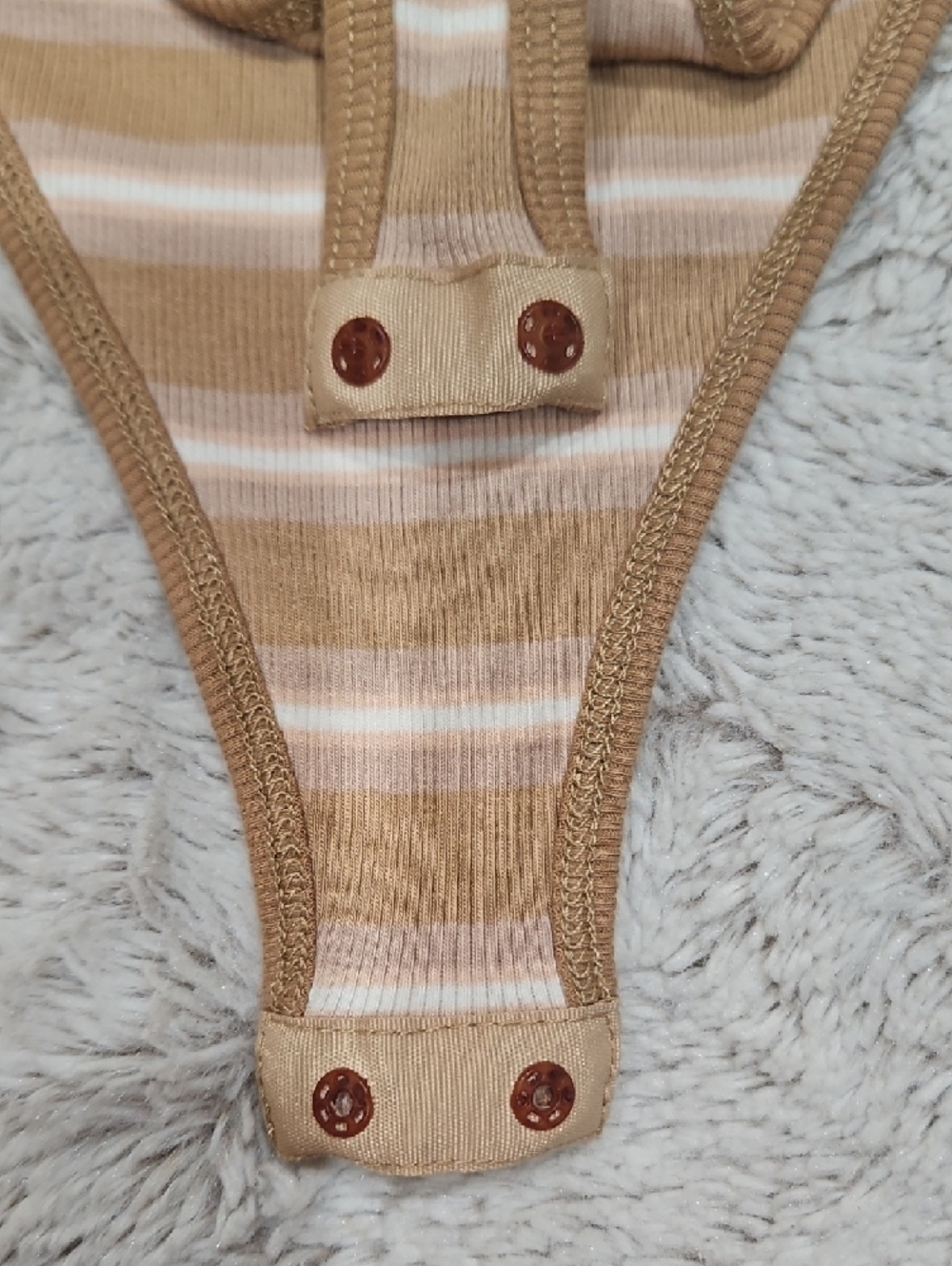 Steve Madden Tan & White Striped Ribbed Tank One-Piece - Picture 6 of 6